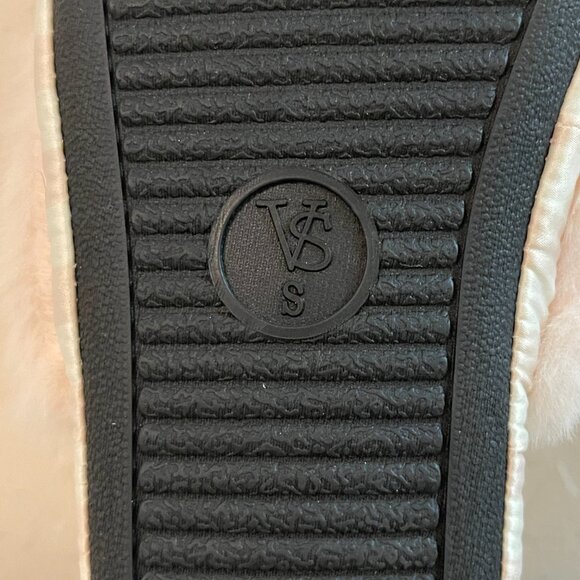 New Victoria's Secret Slippers Small 5 6 Pink White Stripe Satin Faux Fur NWT - Picture 13 of 14